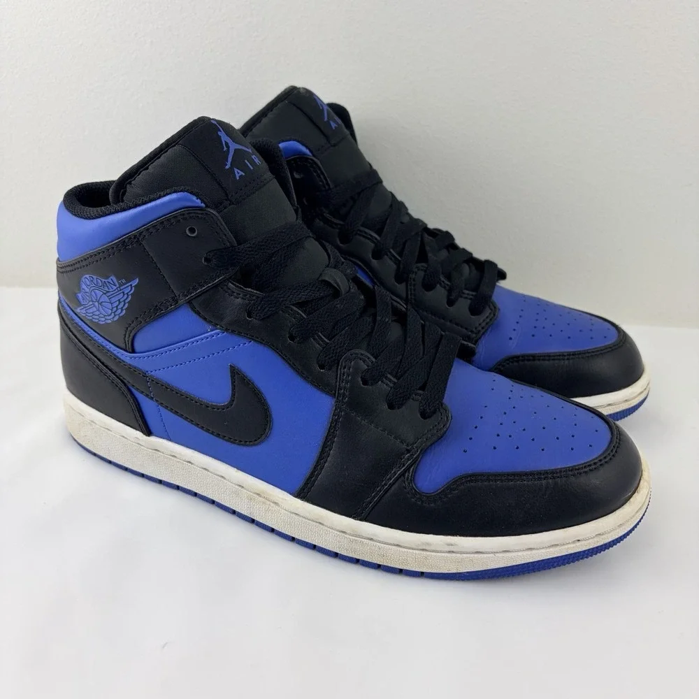 Air Jordan 1 Mid Black Royal Blue DQ8426-042 Men's Size 10 Leather Sneakers